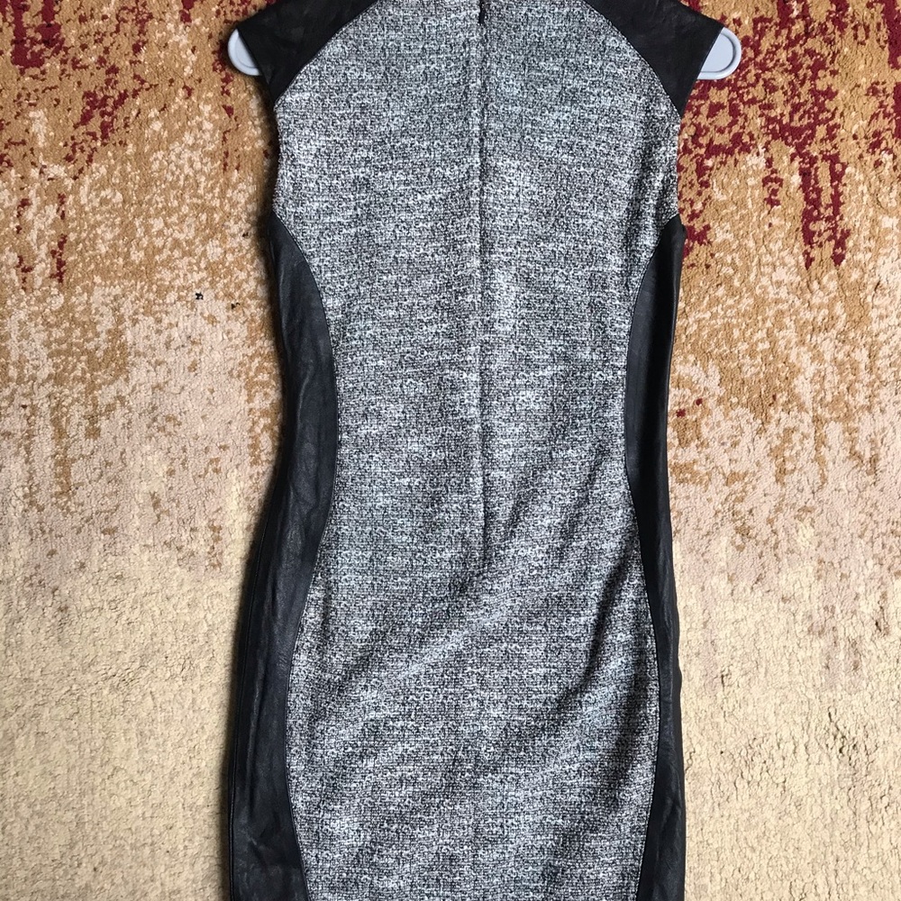 Leather and herringbone dress
